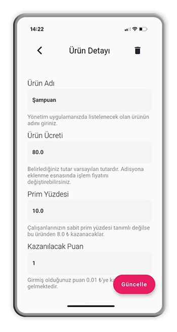 Kuaför randevu sistemi Salon Randevu'nun ürün detayı ekranını gösteren mobil panel ekran görüntüsü.